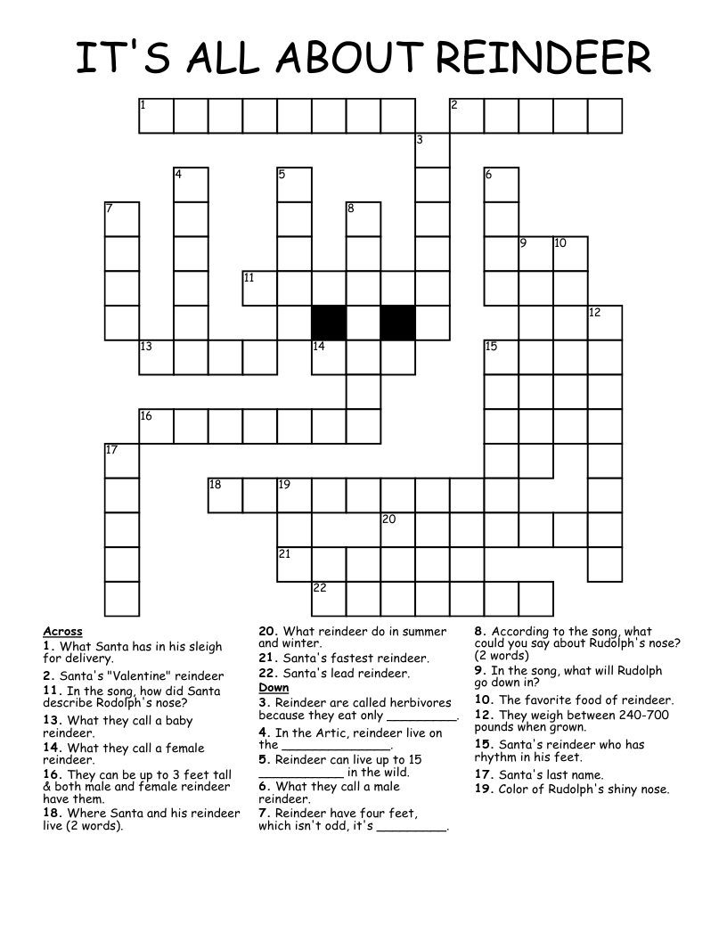IT S ALL ABOUT REINDEER Crossword WordMint