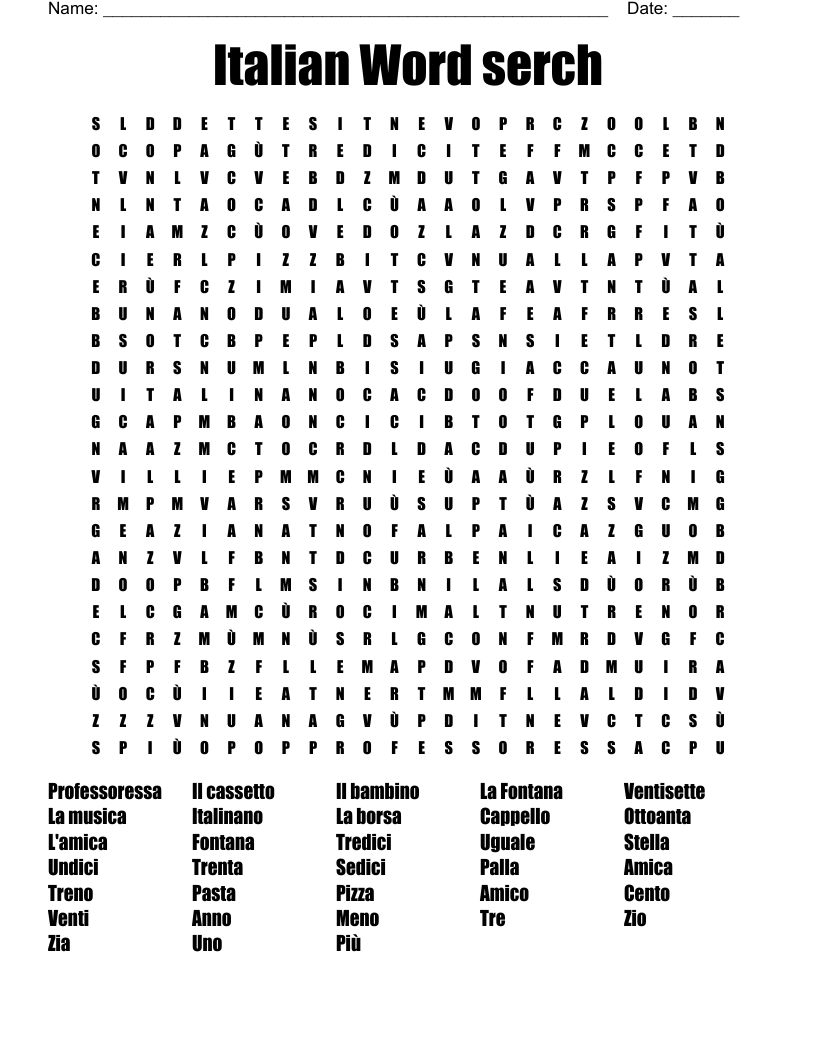 Italian Word Serch Word Search WordMint