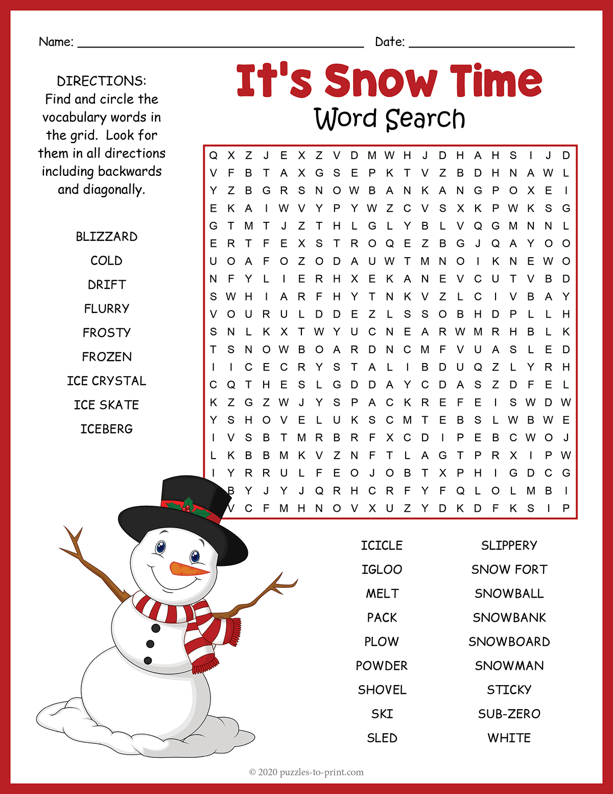 Its Snow Time Word Search