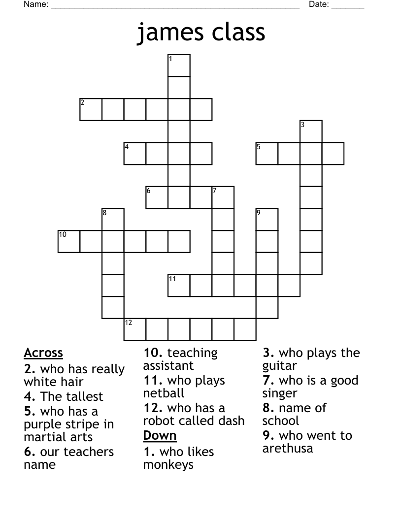 James Class Crossword WordMint James Class Crossword WordMint