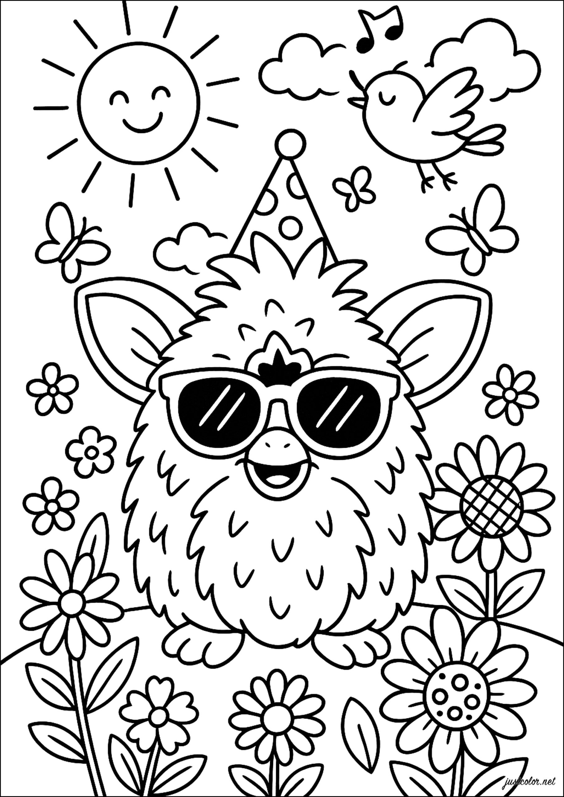 Joyful Celebration In The Sunny Garden Furby Coloring Pages