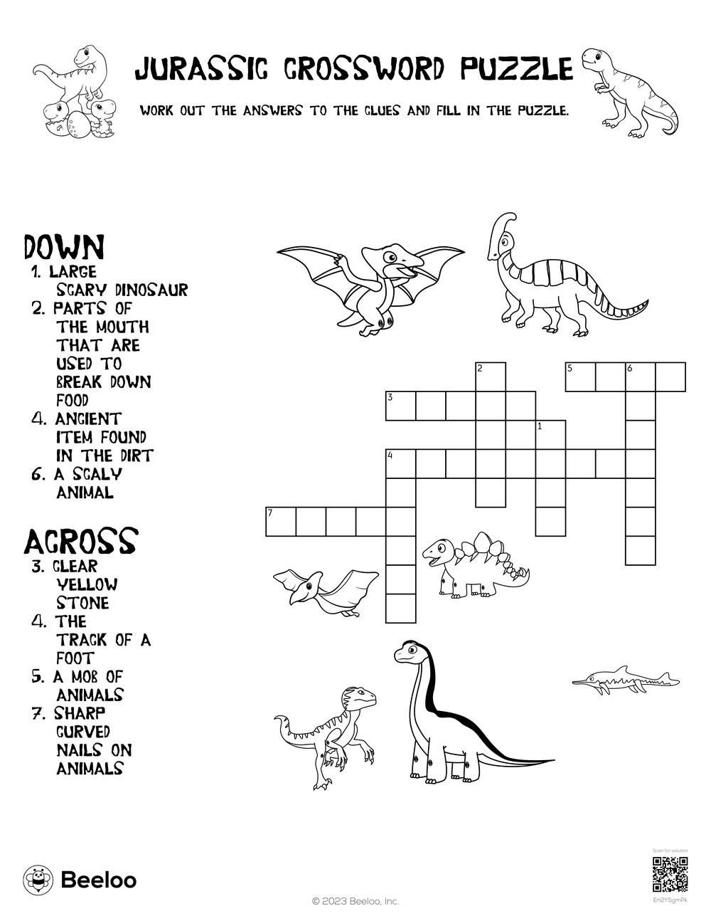 Jurassic Crossword Puzzle Beeloo Printable Crafts And Activities For Kids