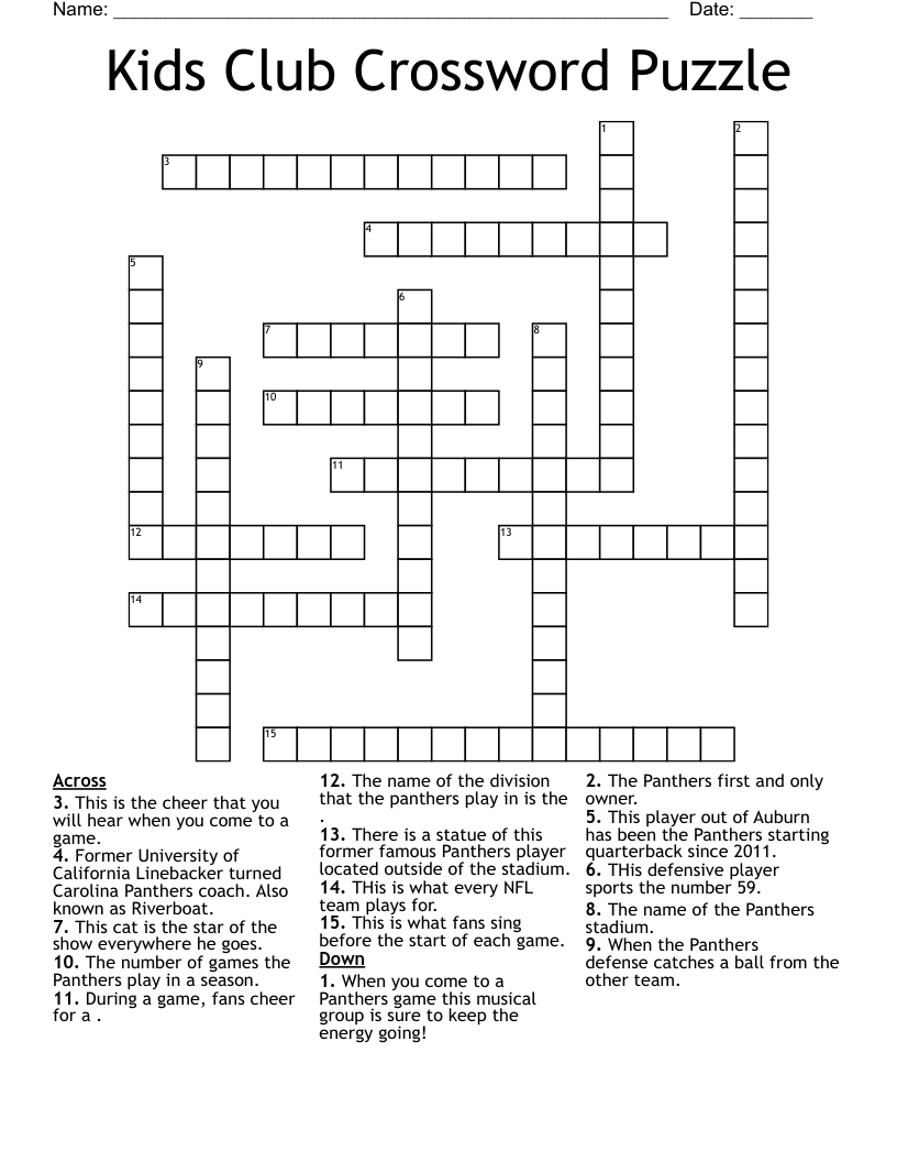 Kids Club Crossword Puzzle WordMint