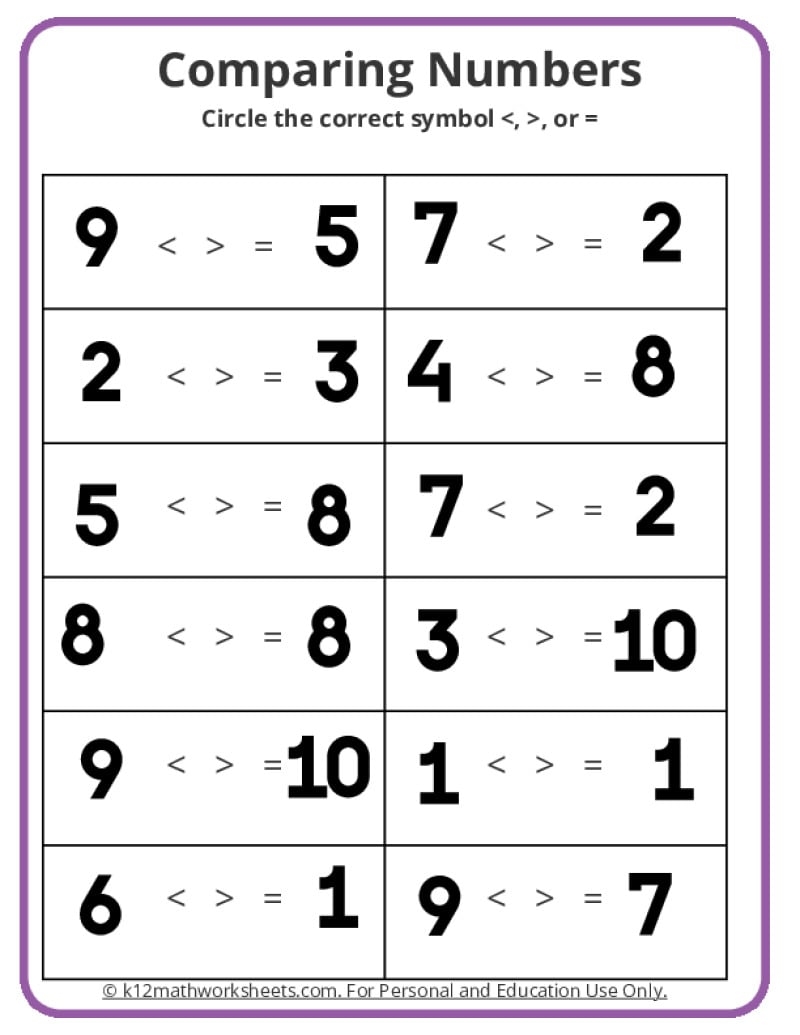 free math comparing numbers worksheet free math comparing numbers worksheet