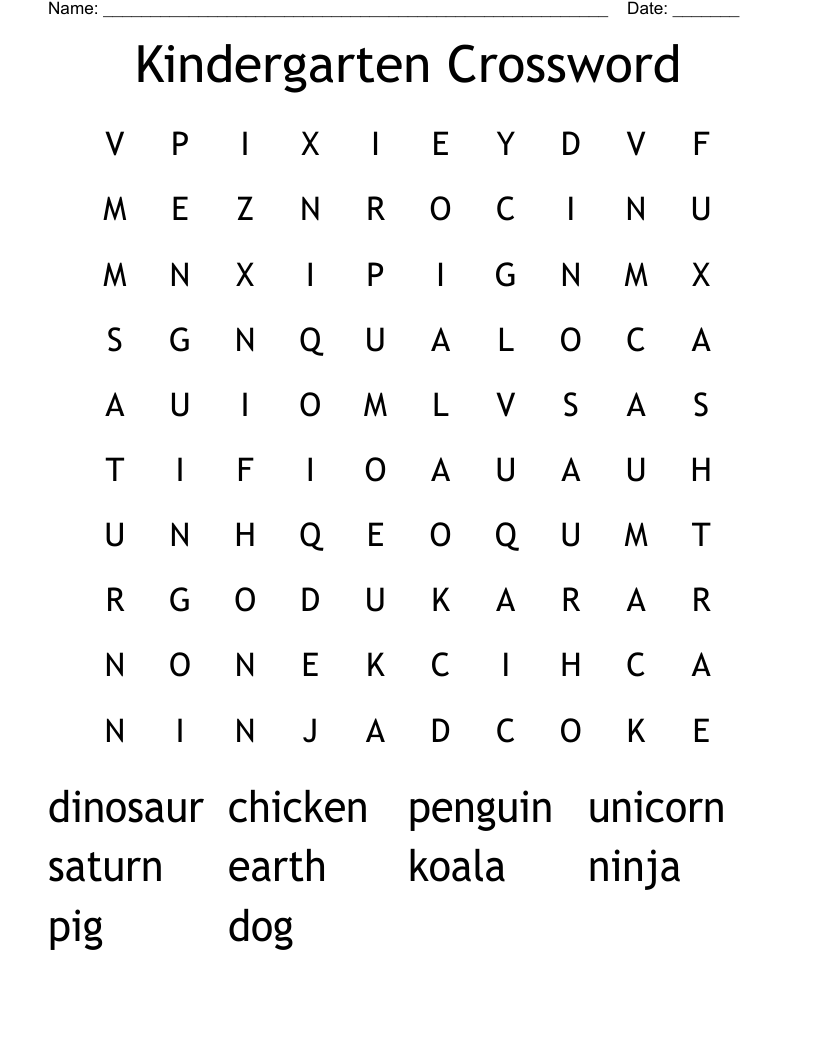 Kindergarten Crossword Word Search WordMint