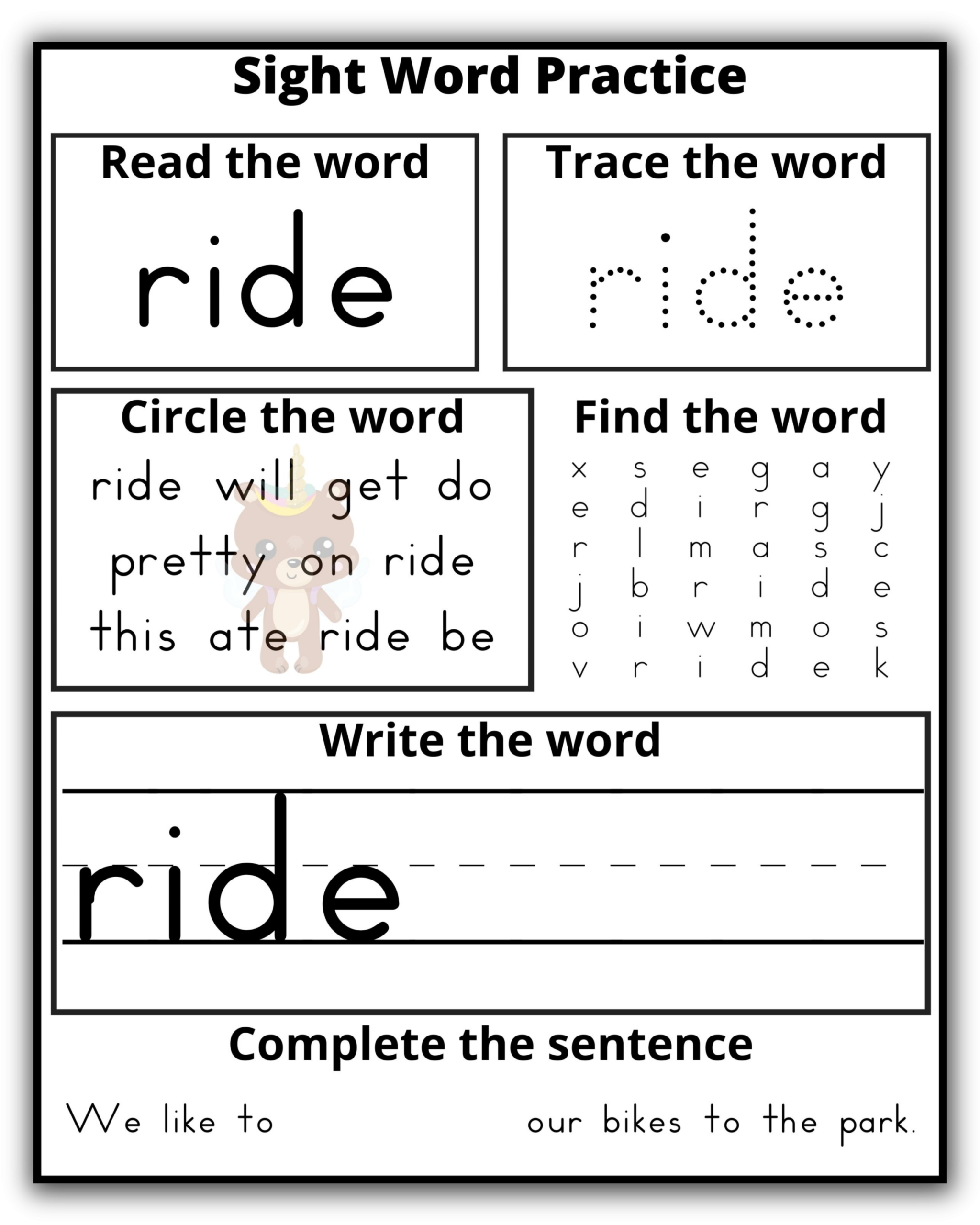 sight word practice sheets