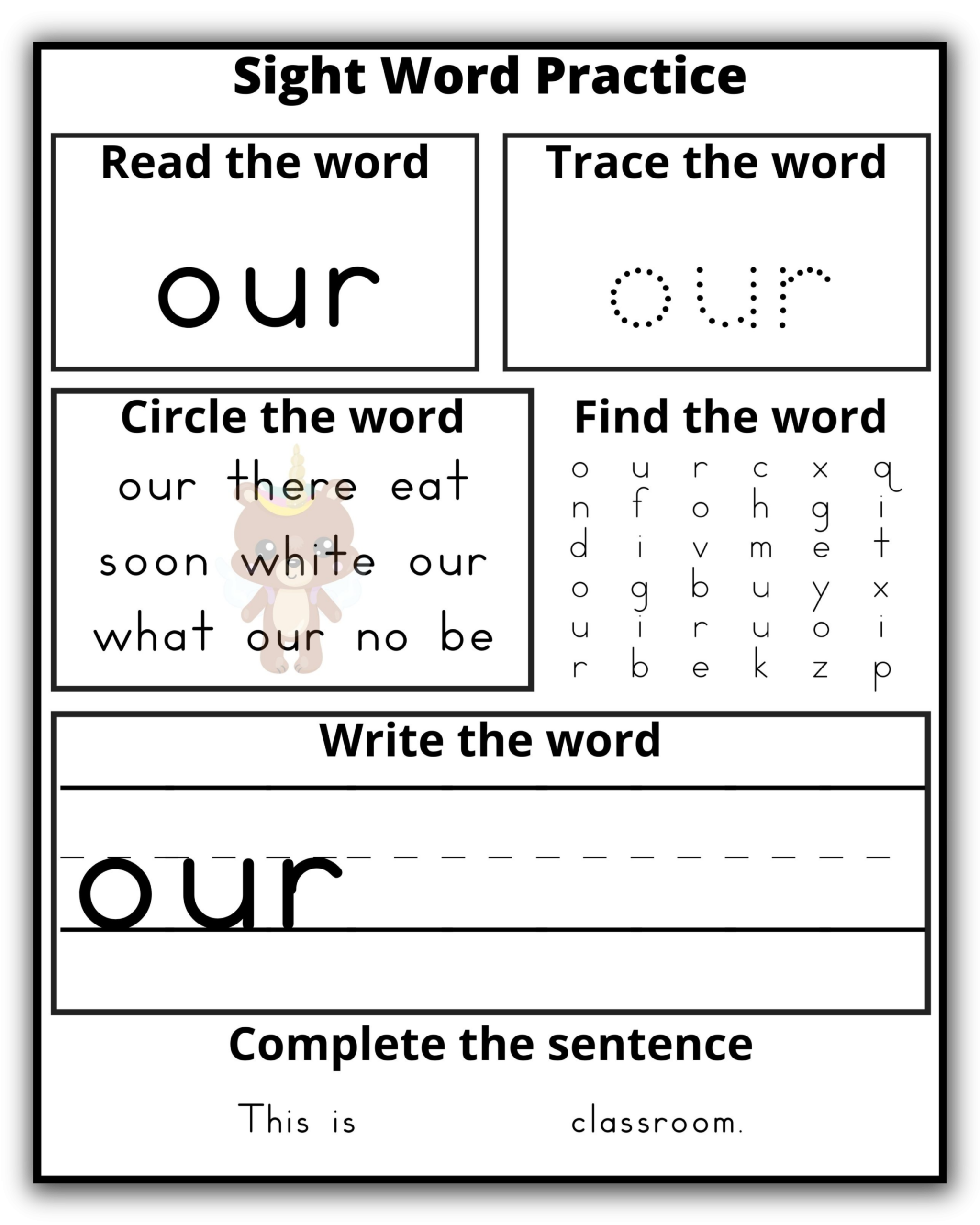 sight words worksheet for kindergarten