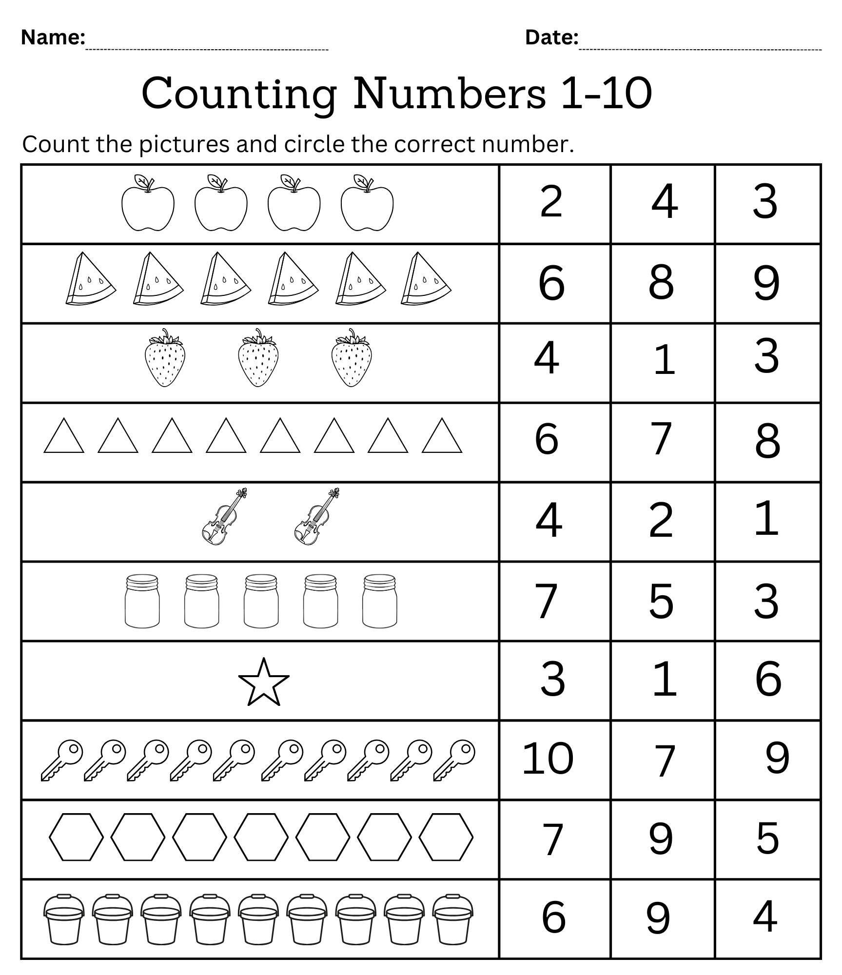 Kindergarten Math Counting Objects Worksheets 1 10 Black And White Made By Teachers Kindergarten Math Counting Objects Worksheets 1 10 Black And White Made By Teachers