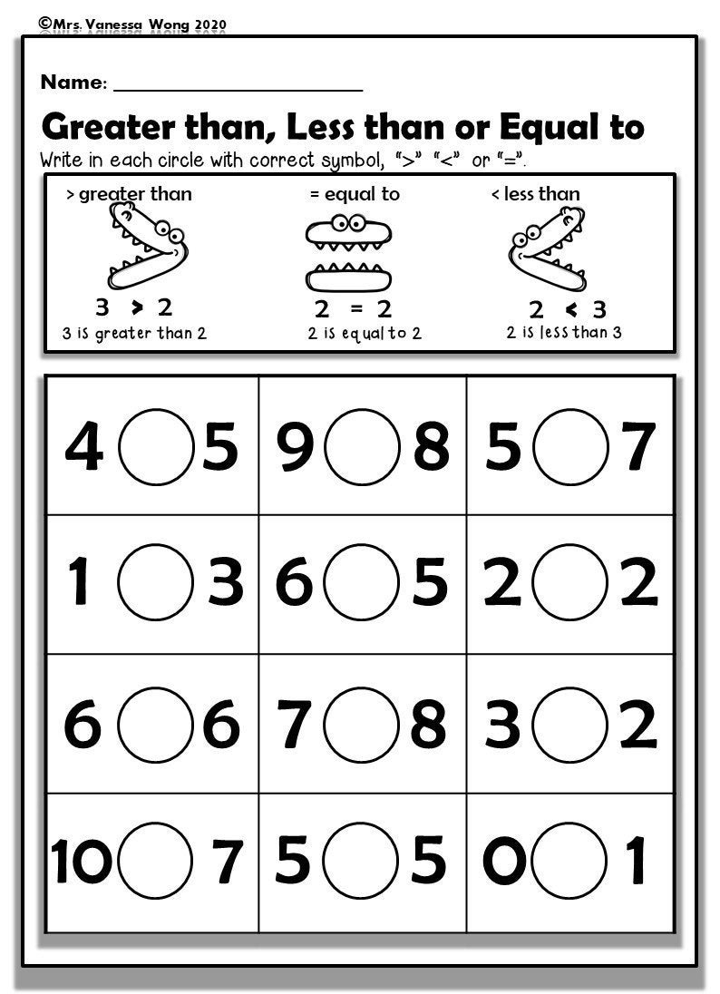 Kindergarten Math Worksheets Comparing Numbers 1 10 PDF Pattern Etsy Kindergarten Math Worksheets Comparing Numbers 1 10 PDF Pattern Etsy