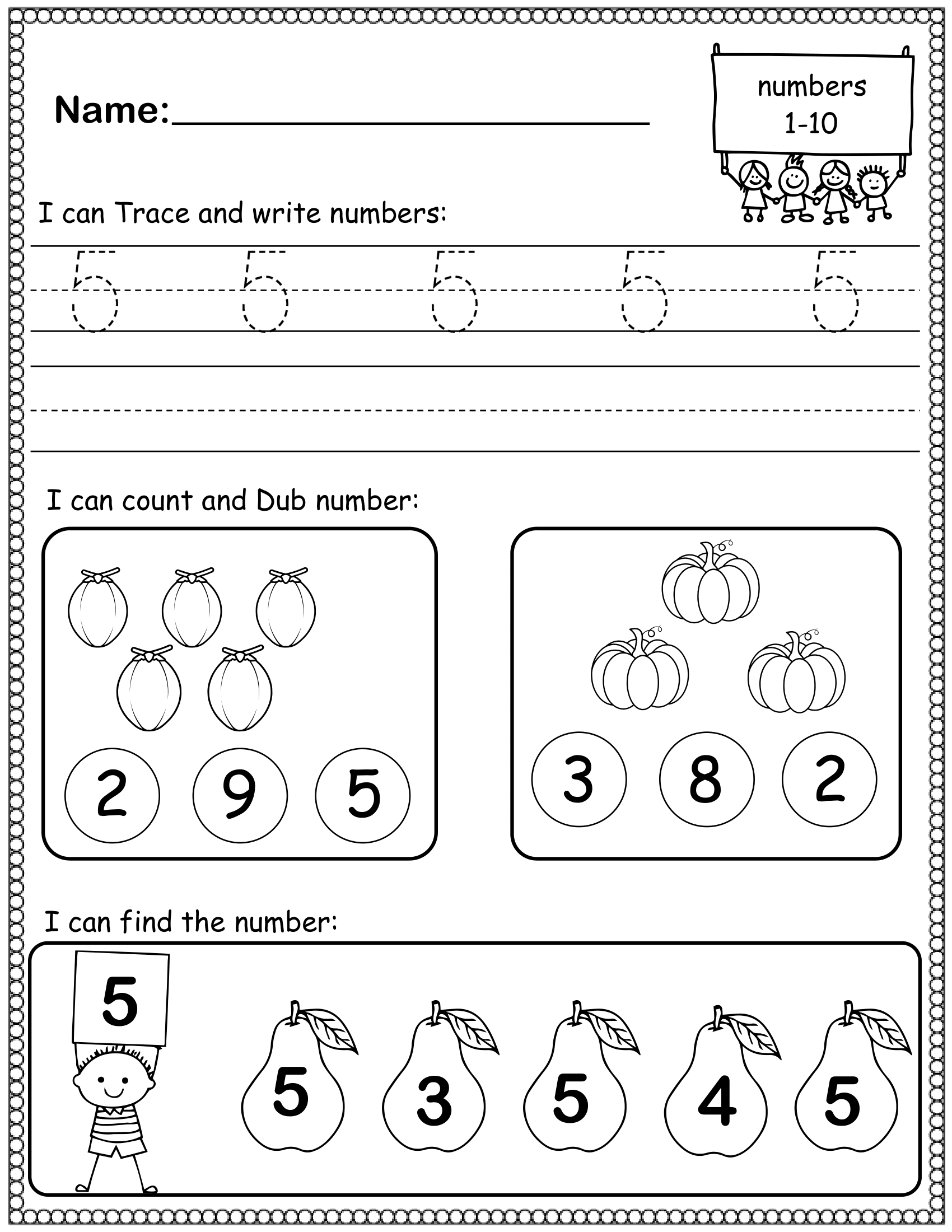 numbers worksheets for kindergarten