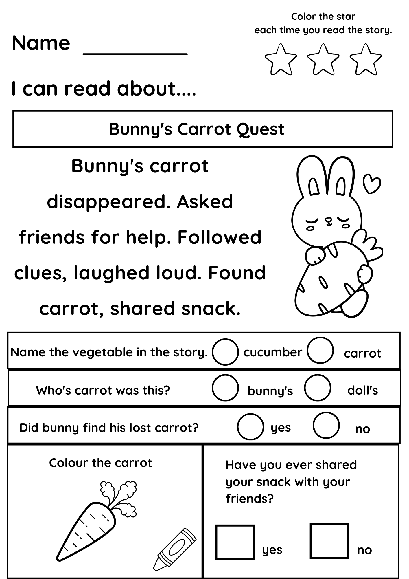 reading comprehension kindergarten worksheets free