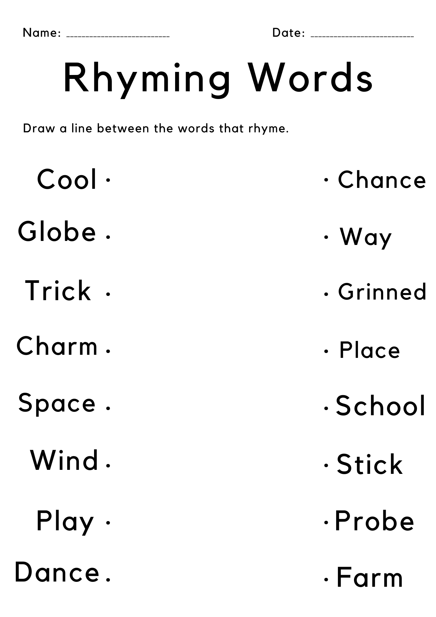 rhyming words worksheet for kindergarten