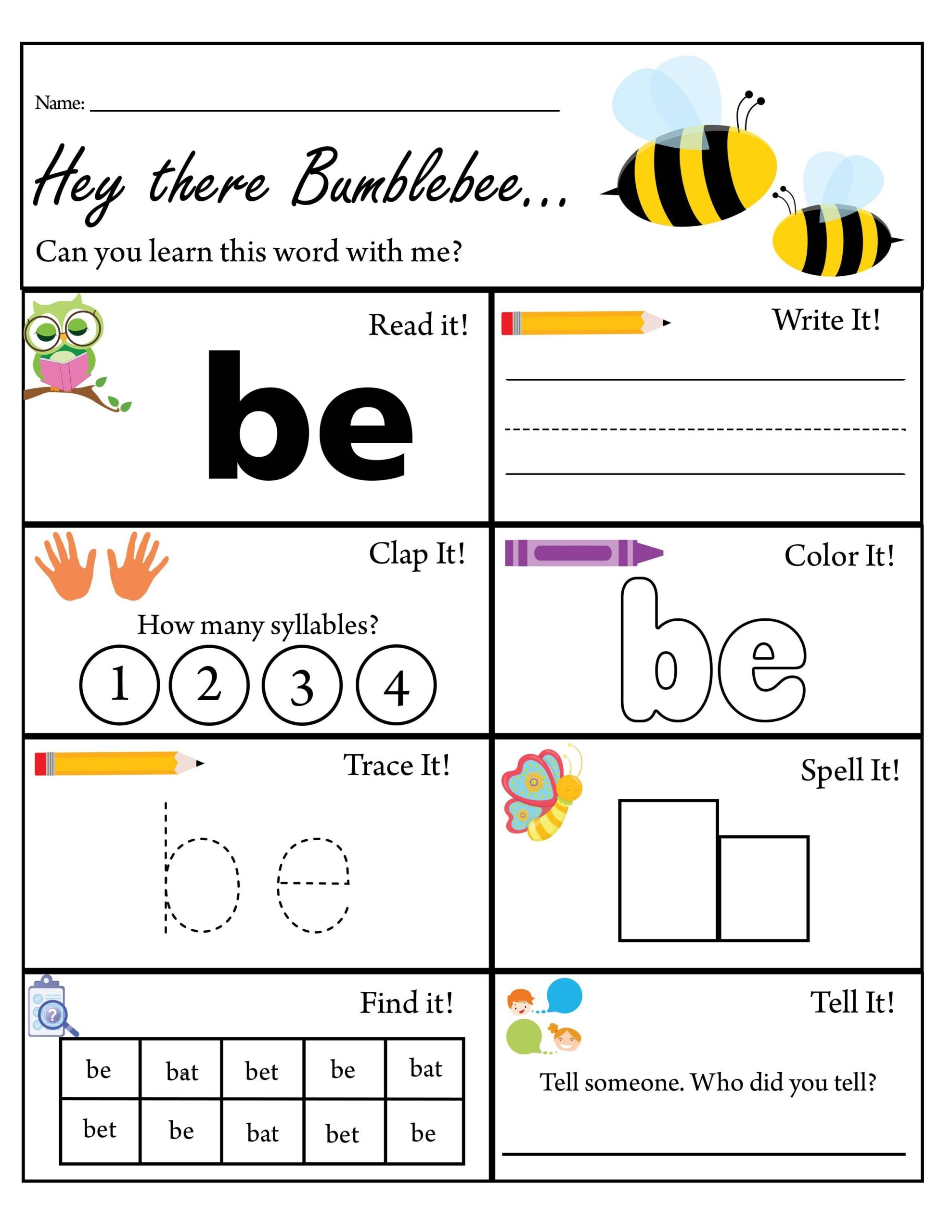 sight words worksheets for kindergarten