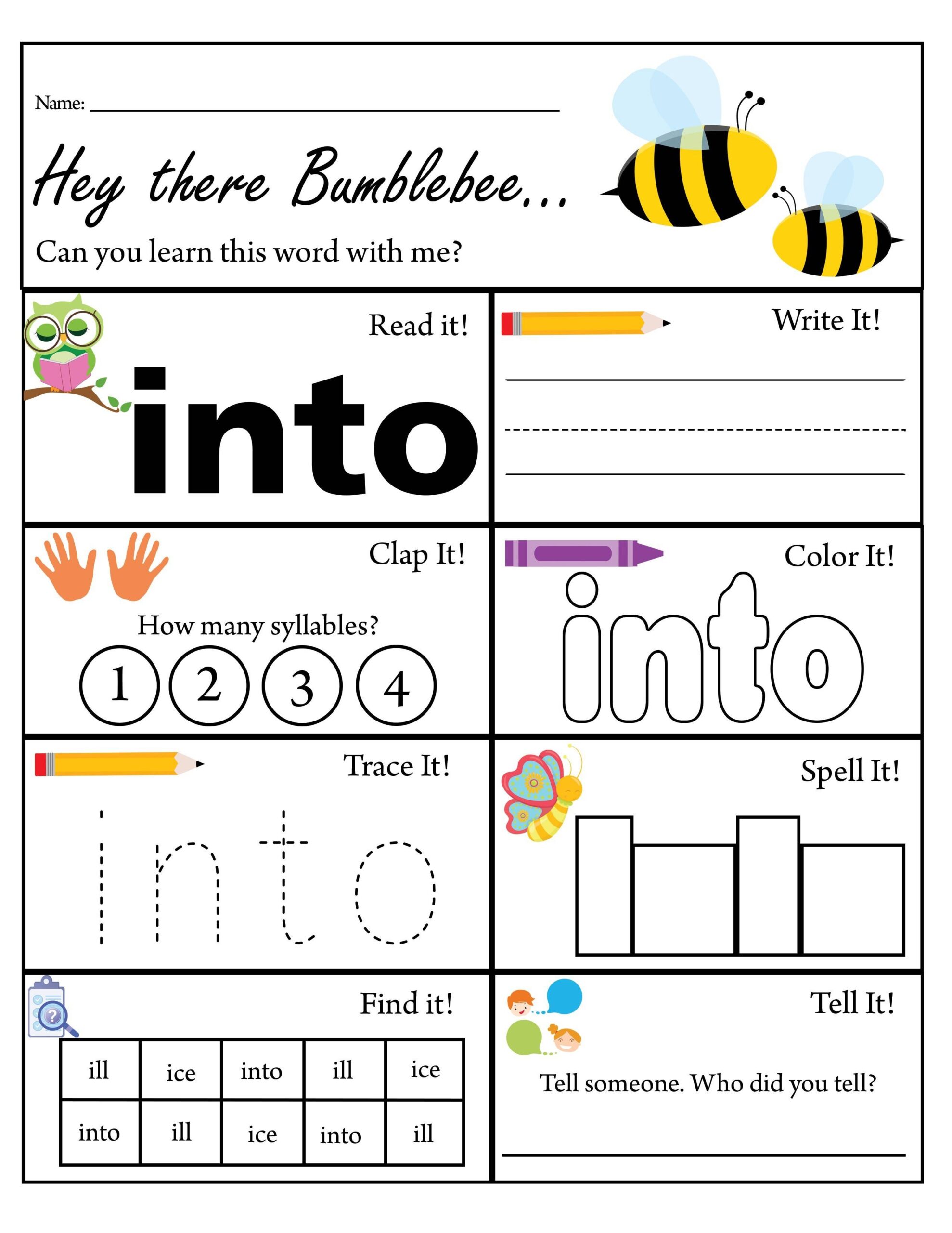 Kindergarten Sight Word Into Worksheet Dolch Sight Words TPT