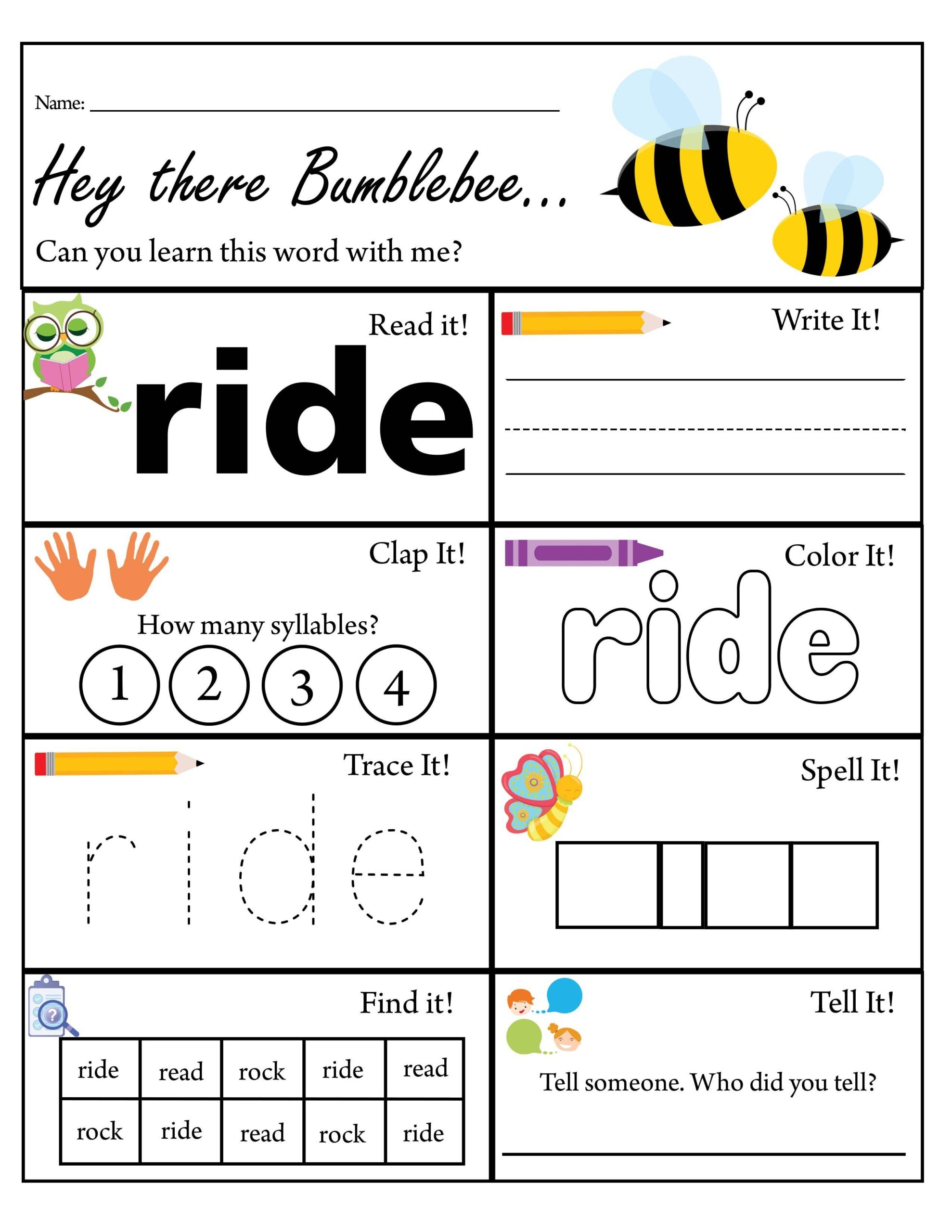Kindergarten Sight Word Ride Worksheet Dolch Sight Words TPT