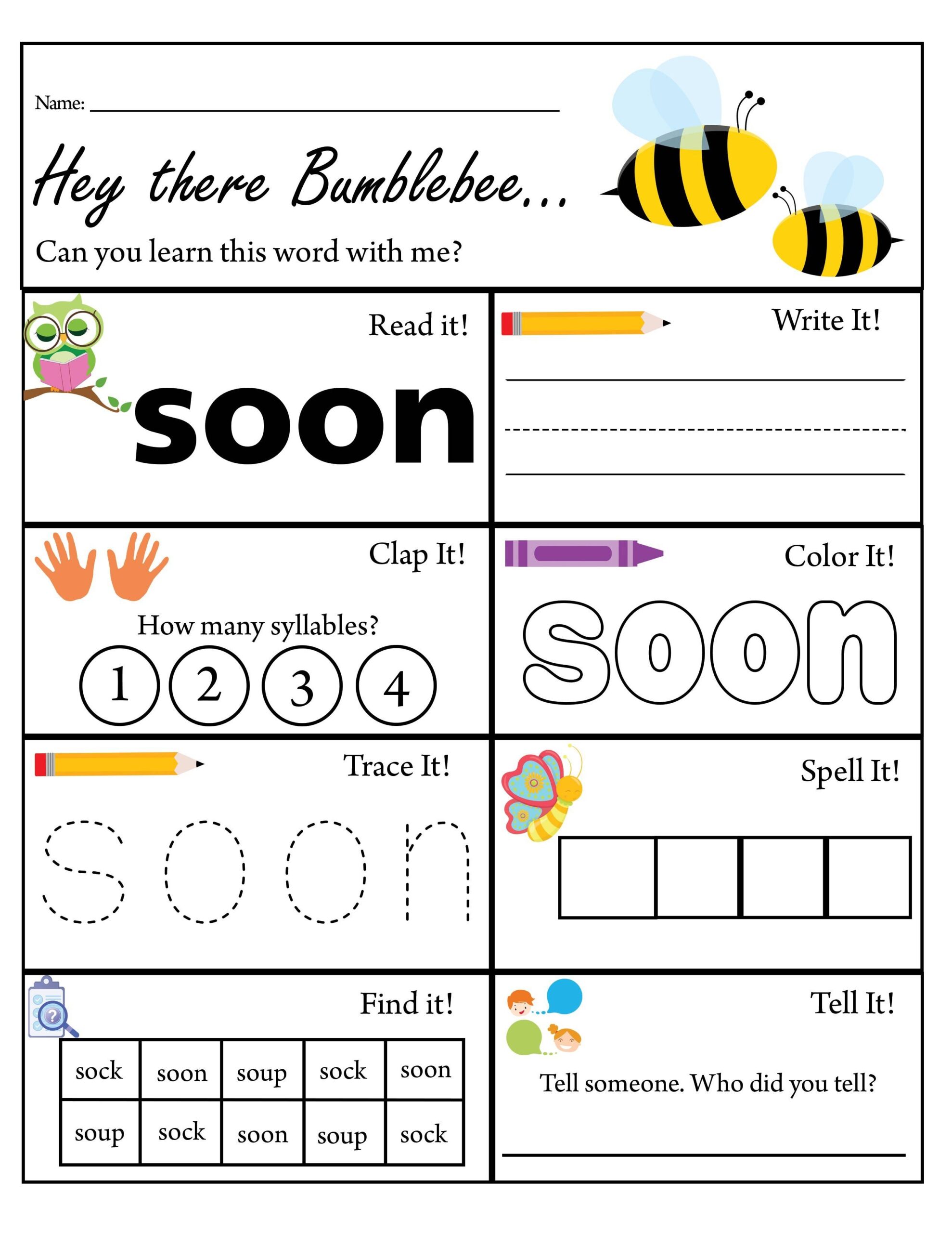 Kindergarten Sight Word Soon Worksheet Dolch Sight Words TPT
