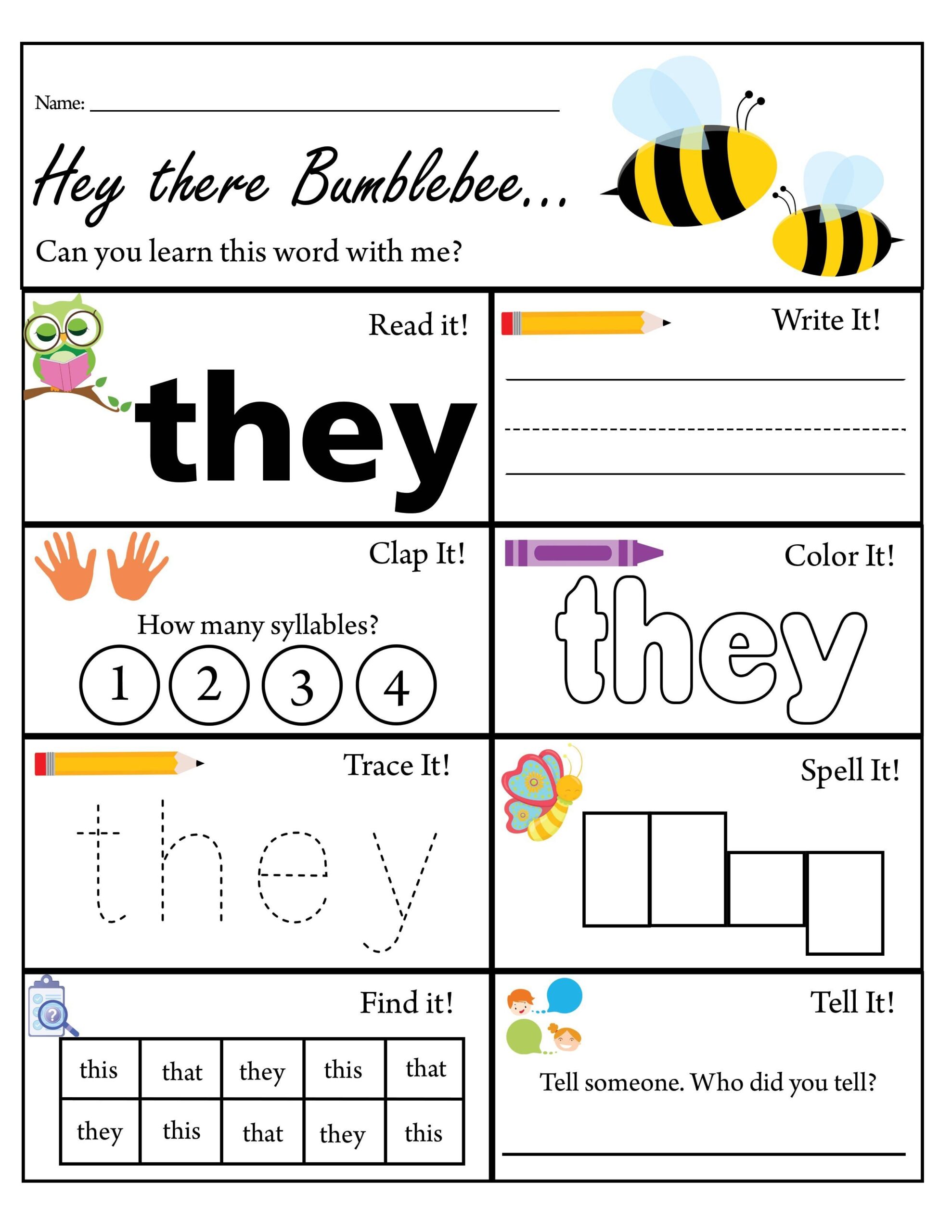 kindergarten sight words worksheets
