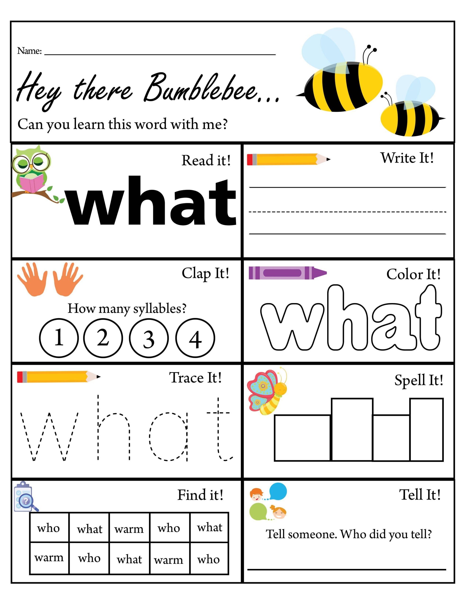 Kindergarten Sight Word What Worksheet Dolch Sight Words TPT