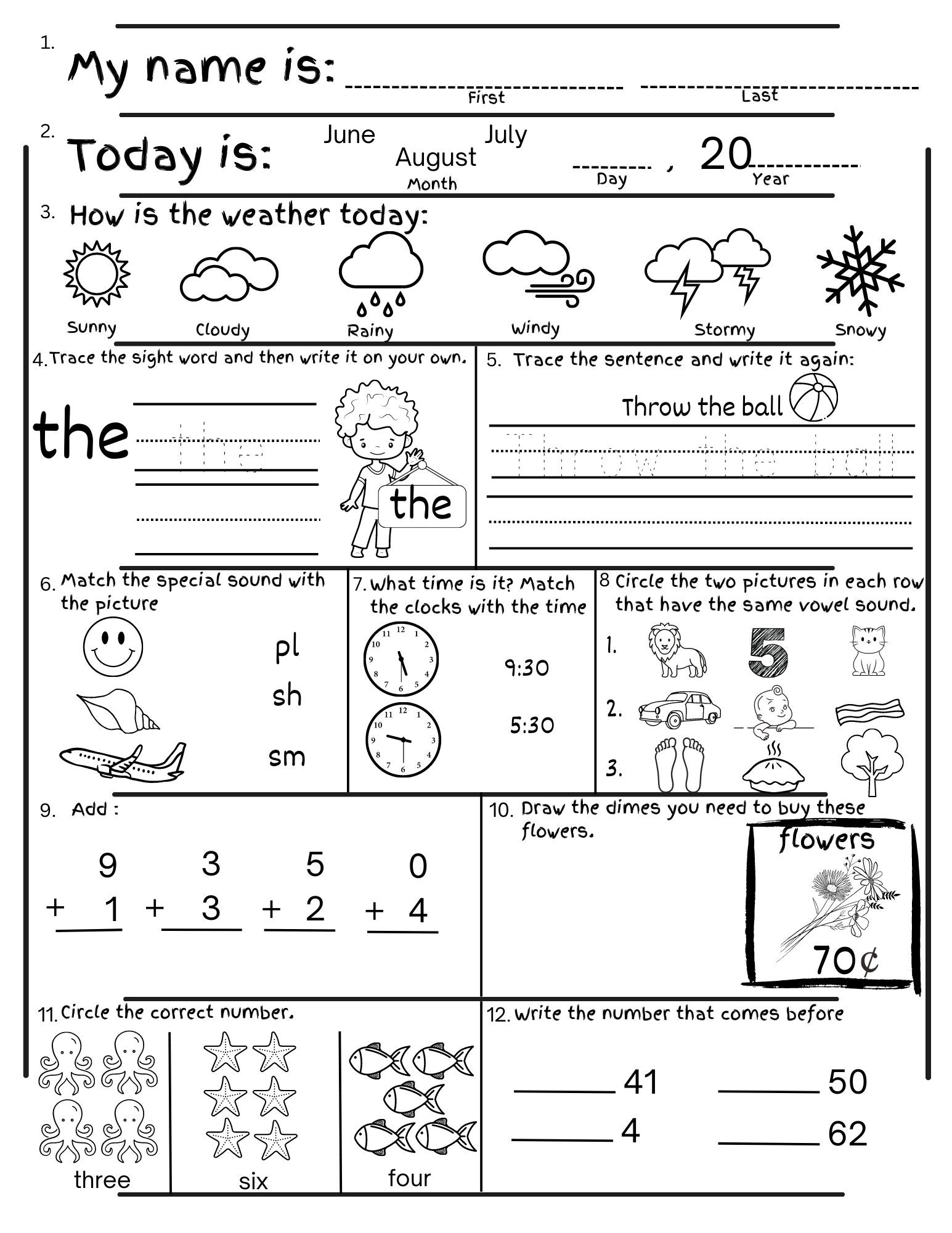 Kindergarten Summer Review Worksheets End Of Year Practice digital Download Etsy