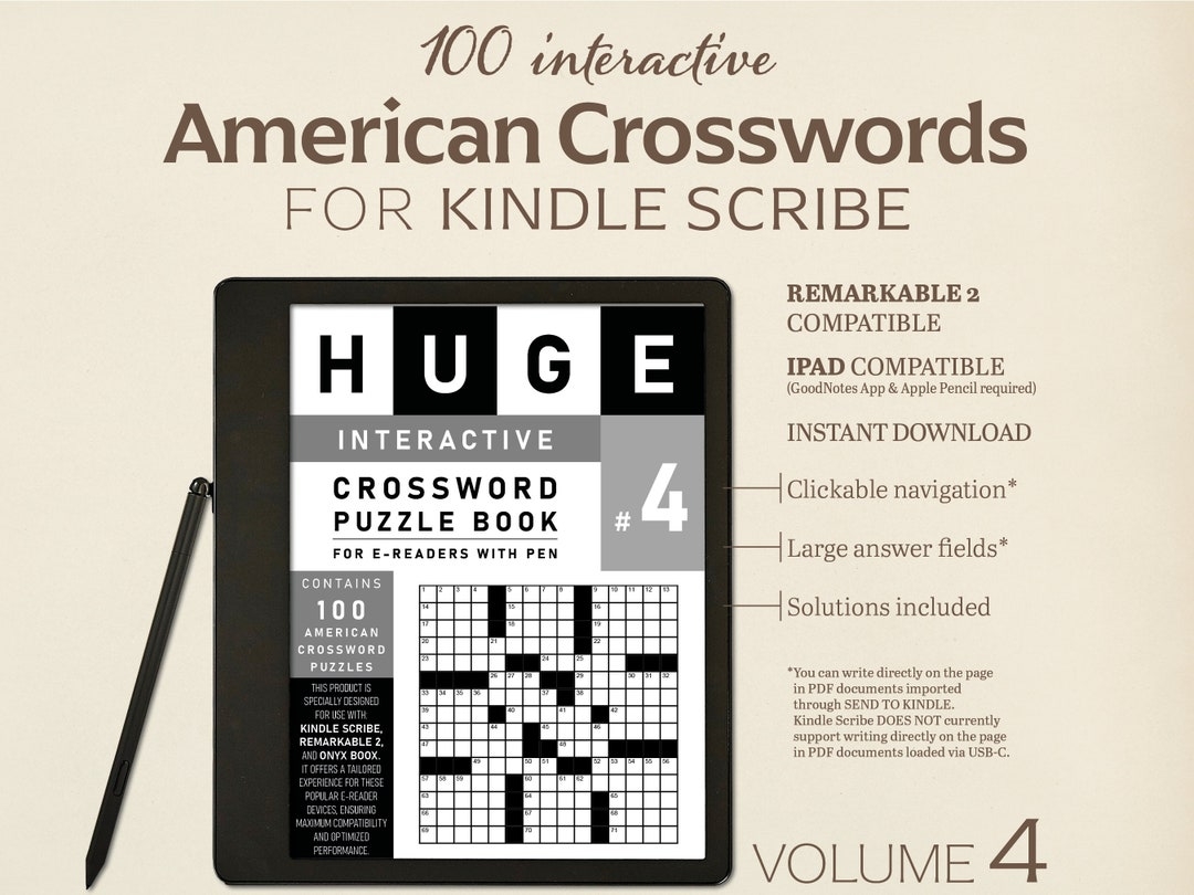 Kindle Scribe Crosswords 100 American Puzzles Volume 4 interactive PDF Etsy