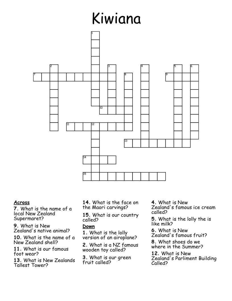Kiwiana Crossword WordMint