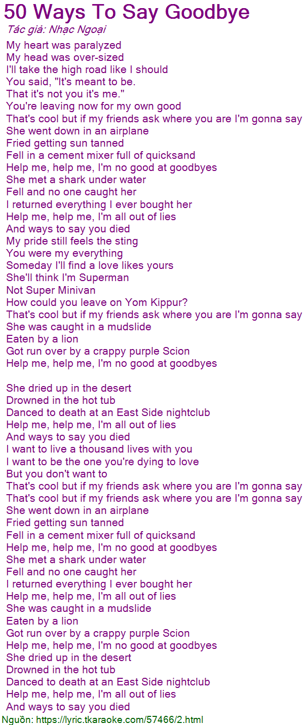 L i B i H t 50 Ways To Say Goodbye Nh c Ngo i c Nh c Nghe