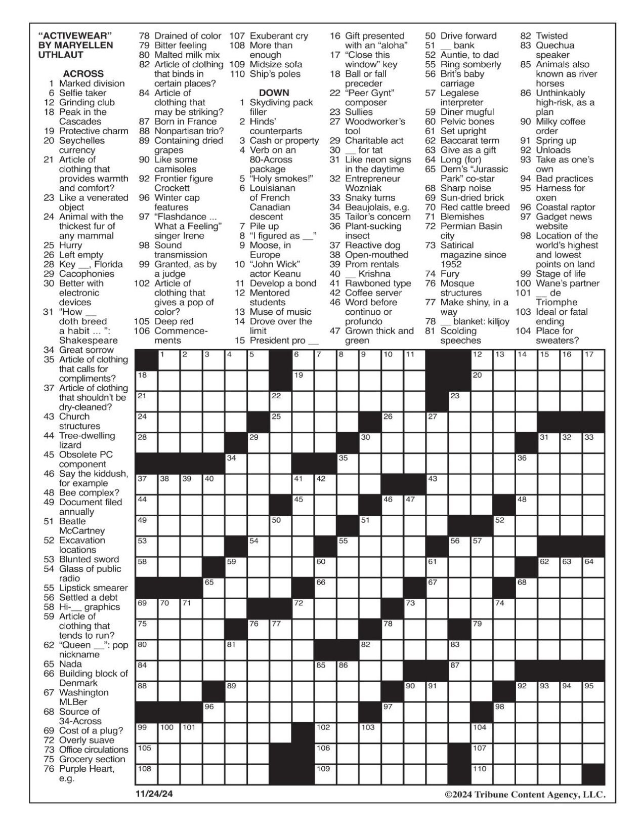 LA Times Crossword Nov 24 2024 Crosswords Yakimaherald