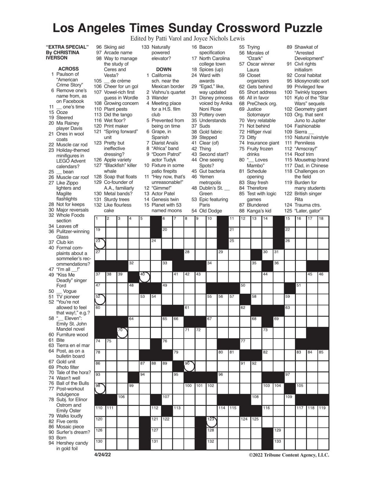 LA Times Sunday Crossword April 24 2022 Crosswords Yakimaherald LA Times Sunday Crossword April 24 2022 Crosswords Yakimaherald