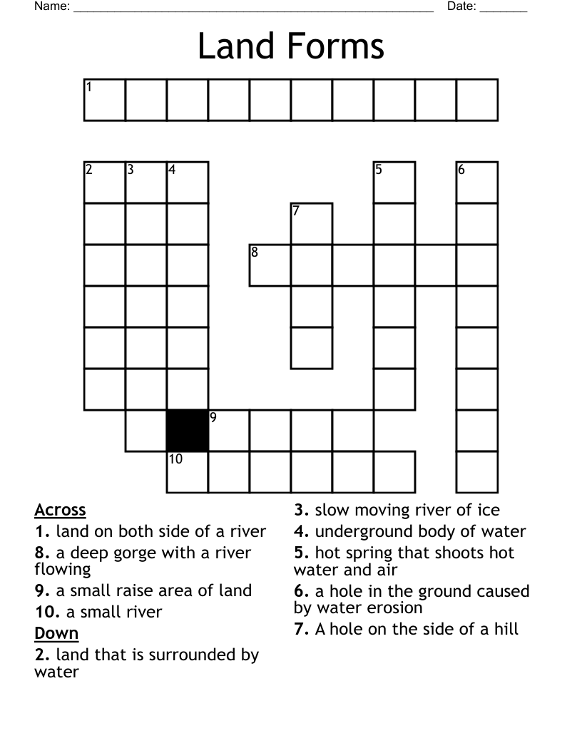 Land Forms Crossword WordMint