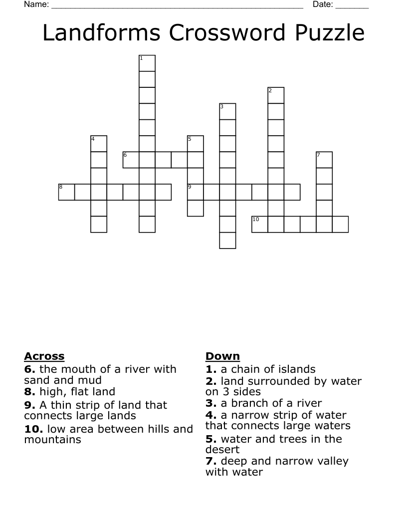 Landforms Crossword Puzzle WordMint