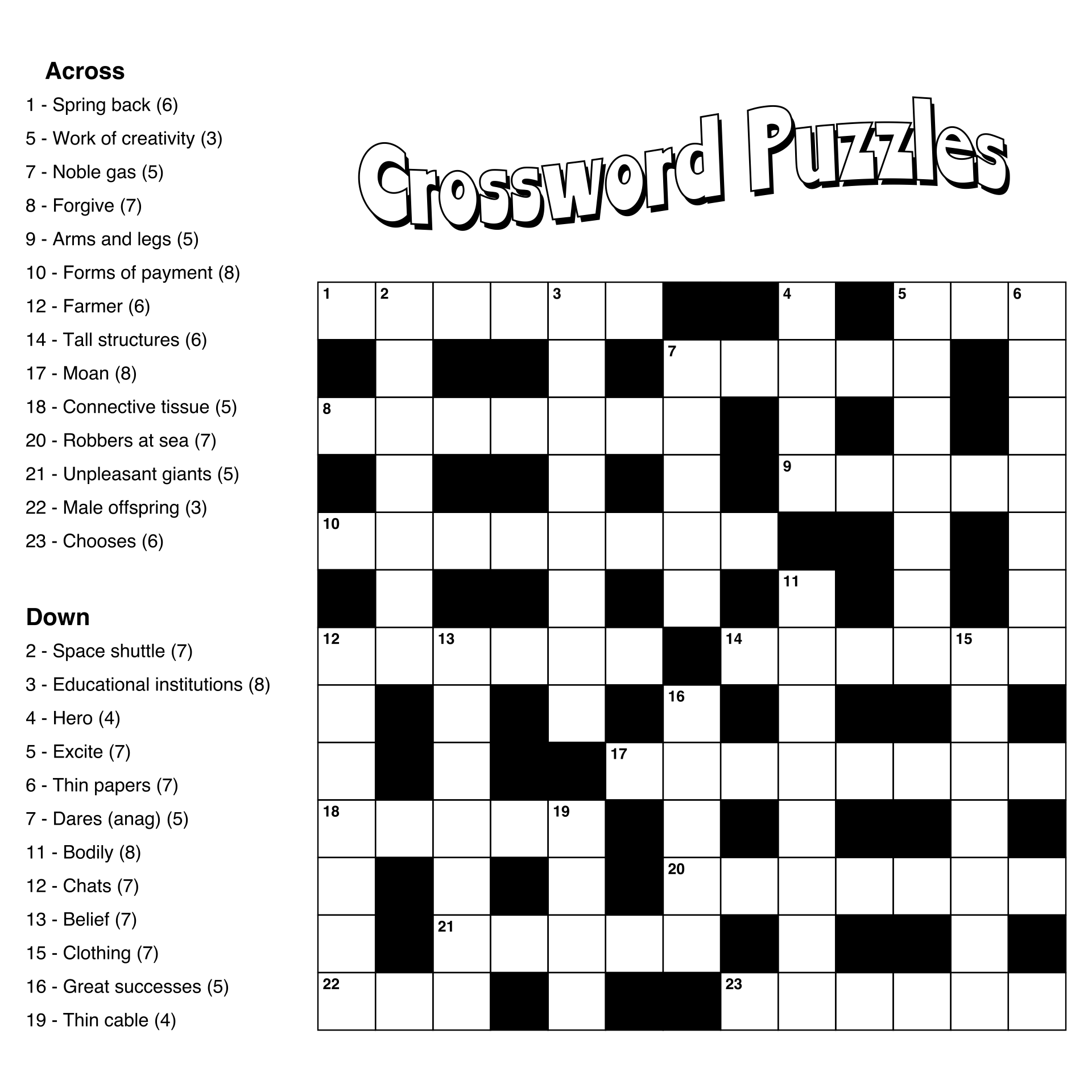 free printable crossword puzzles pdf