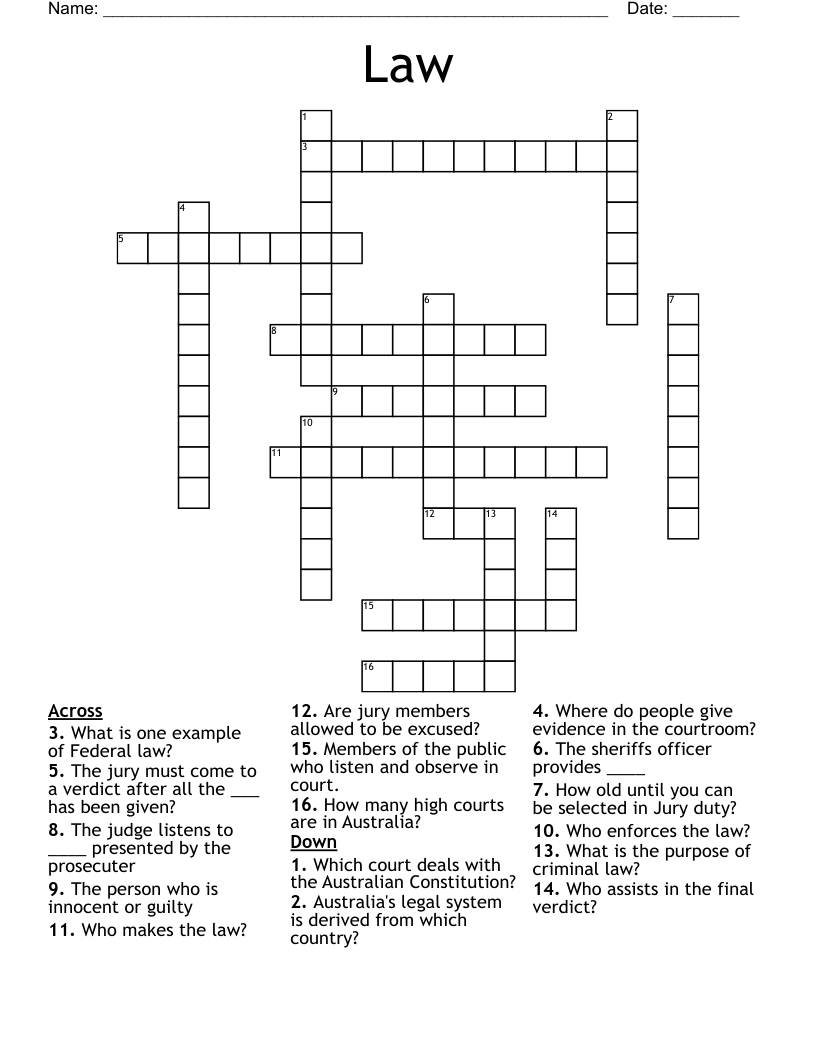 Law Crossword WordMint