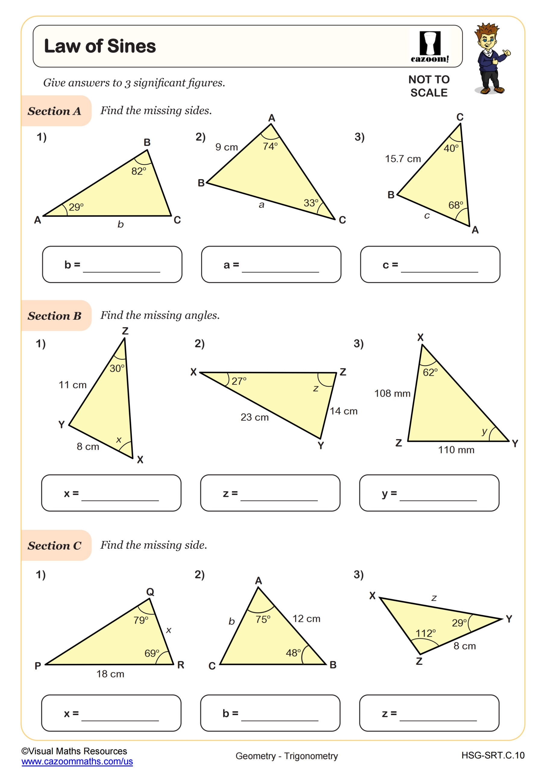 Law Of Sines Worksheet PDF Printable Geometry Worksheet