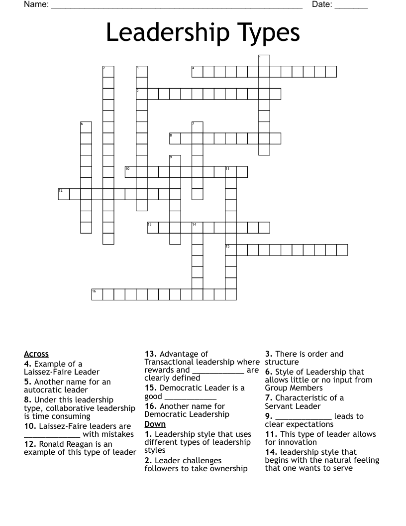 Leadership Types Crossword WordMint