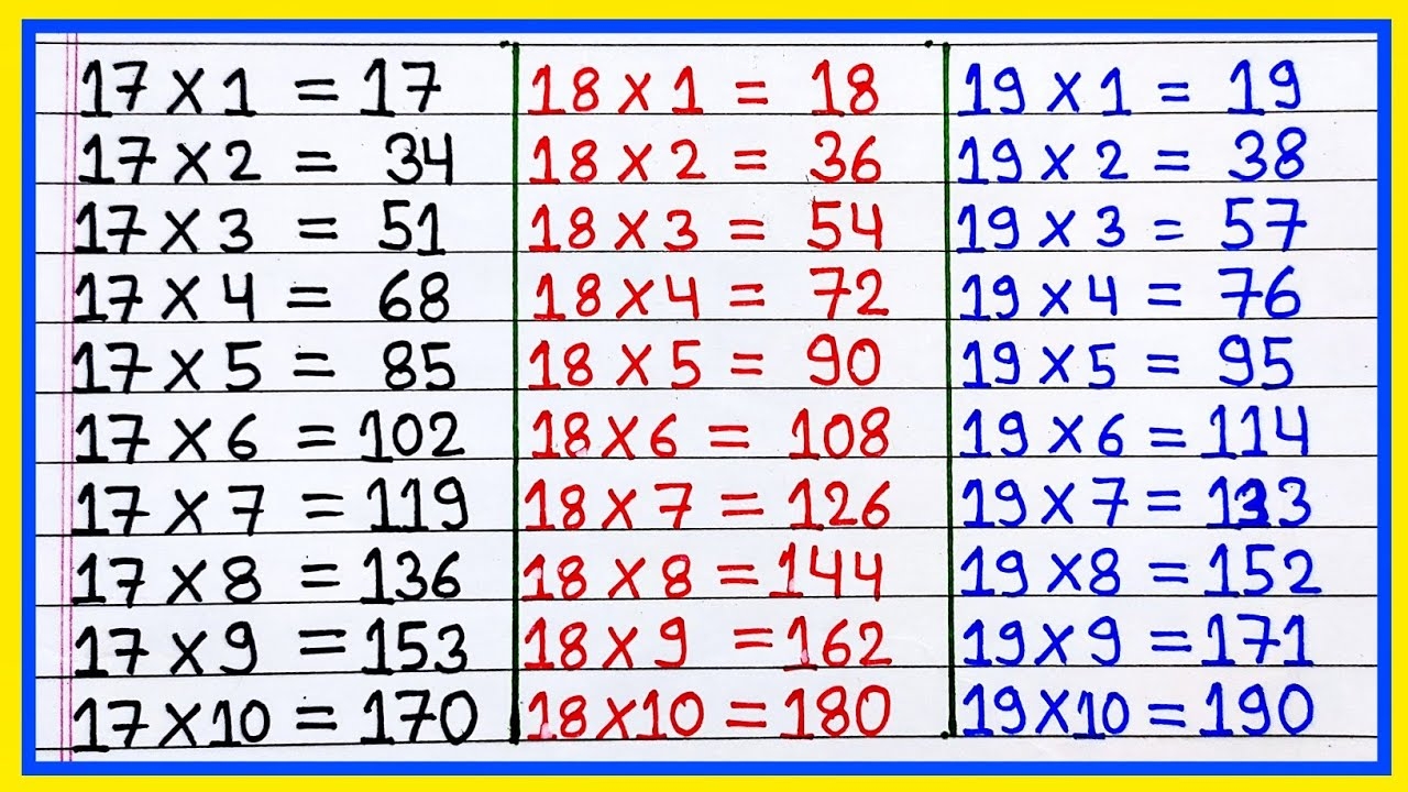 Learn Table Of 17 18 19 17 Ka Table 18 Ka Table 19 Ka Table Table Of 19 Table Of 18 YouTube