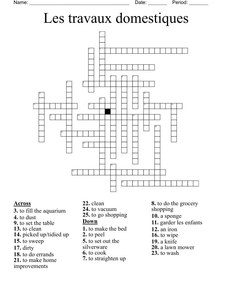 Les Travaux Domestiques Crossword WordMint