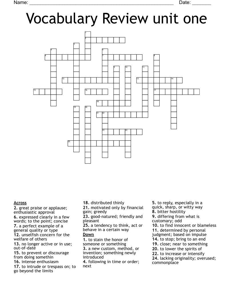 Lesson 3 Vocabulary Crossword WordMint