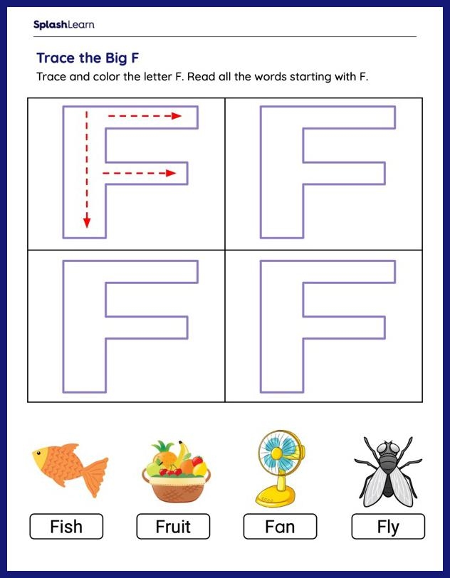 Letter F Tracing Worksheets For Kids Online SplashLearn