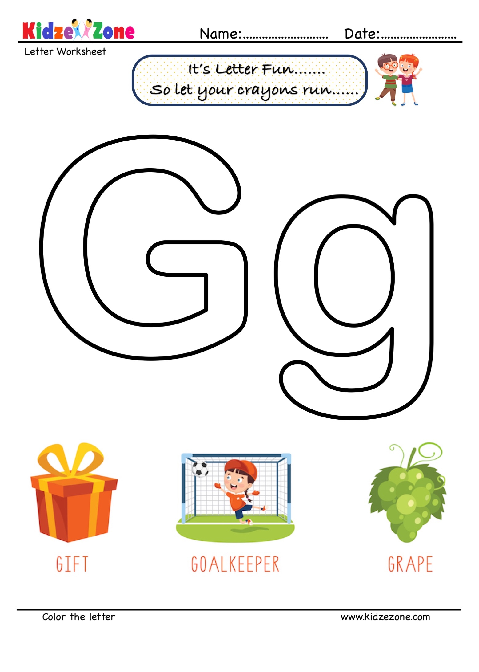 Letter G Coloring Worksheet KidzeZone Letter G Coloring Worksheet KidzeZone