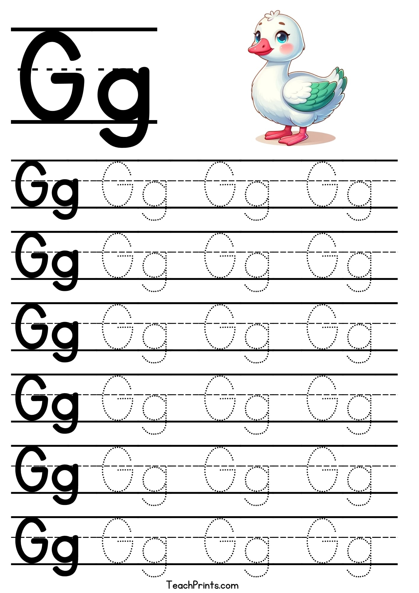 Letter G Tracing Worksheet Free Printables Teach Prints