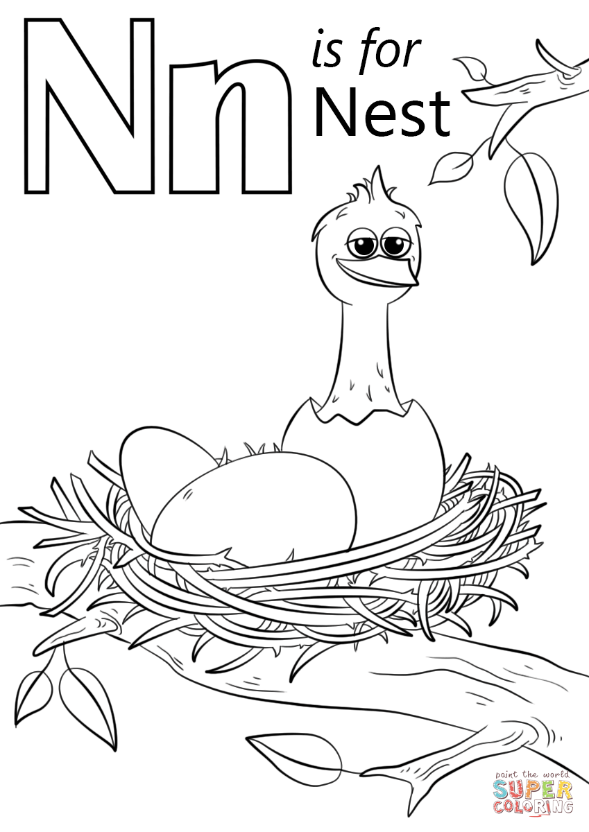 Letter N Is For Nest Coloring Page Free Printable