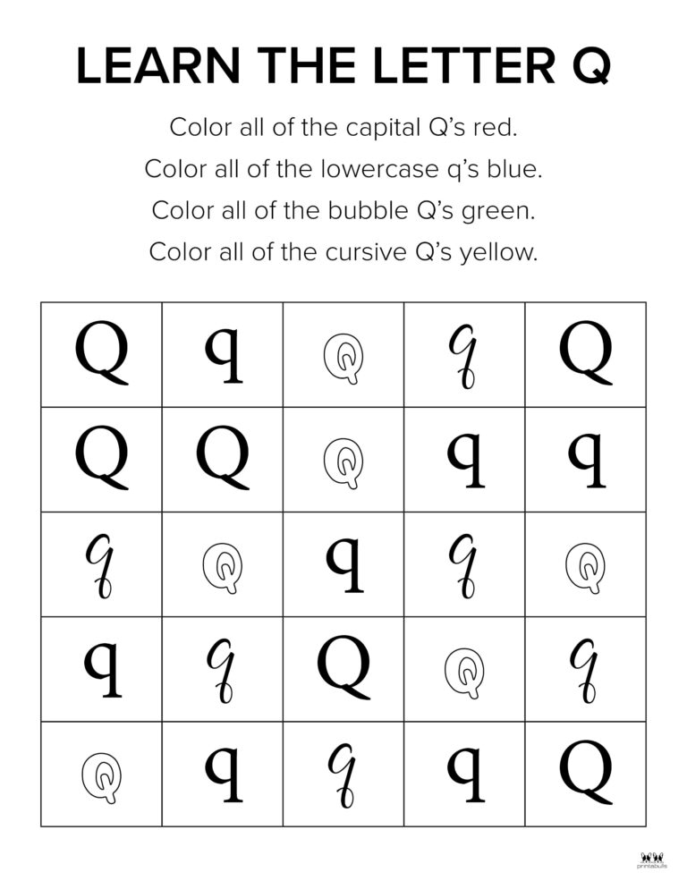 free printable q worksheet