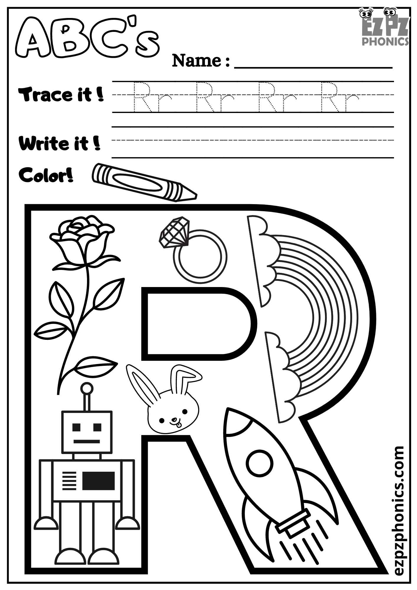 Letter R Trace Write And Color Ezpzphonics