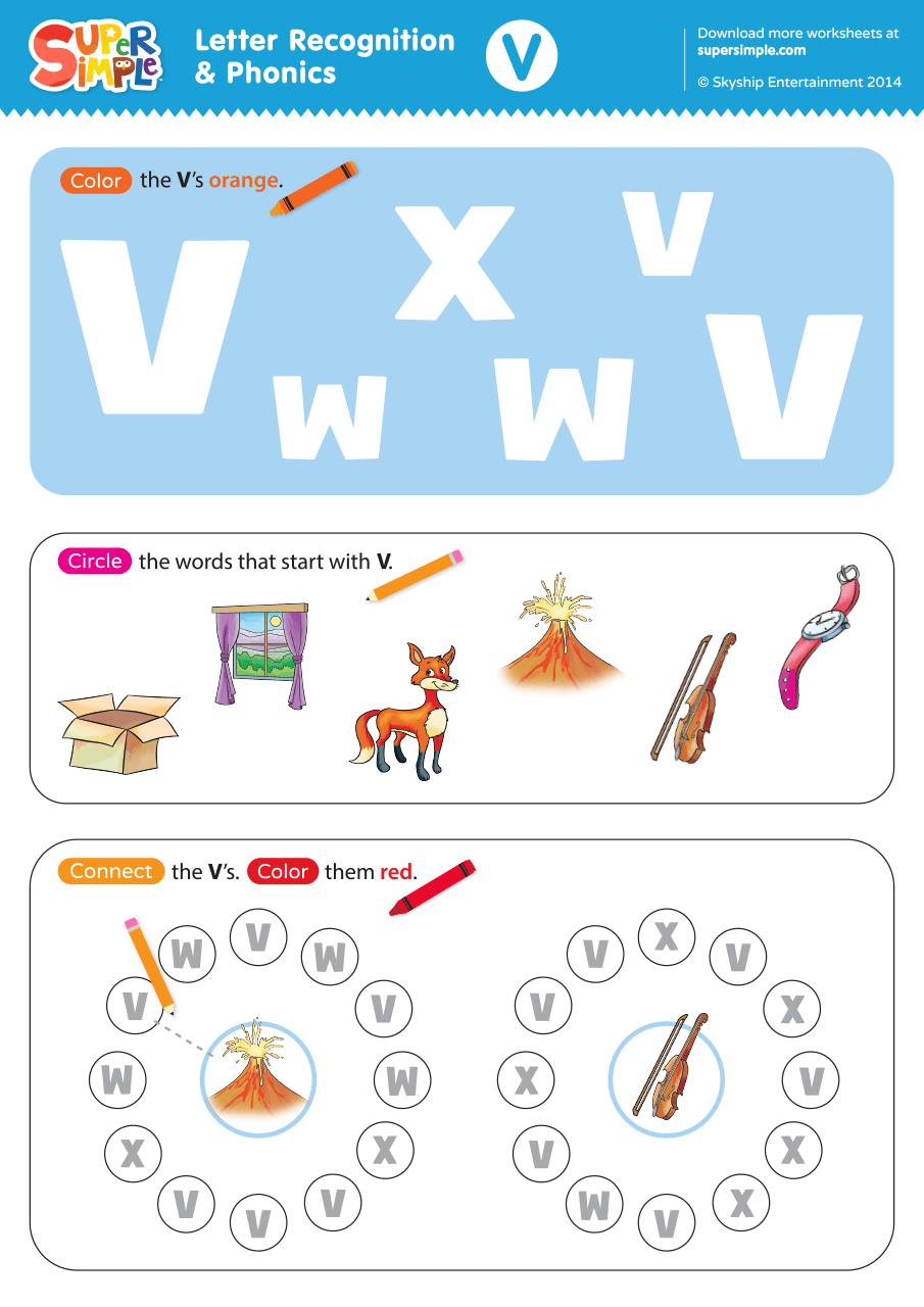 worksheet of letter v