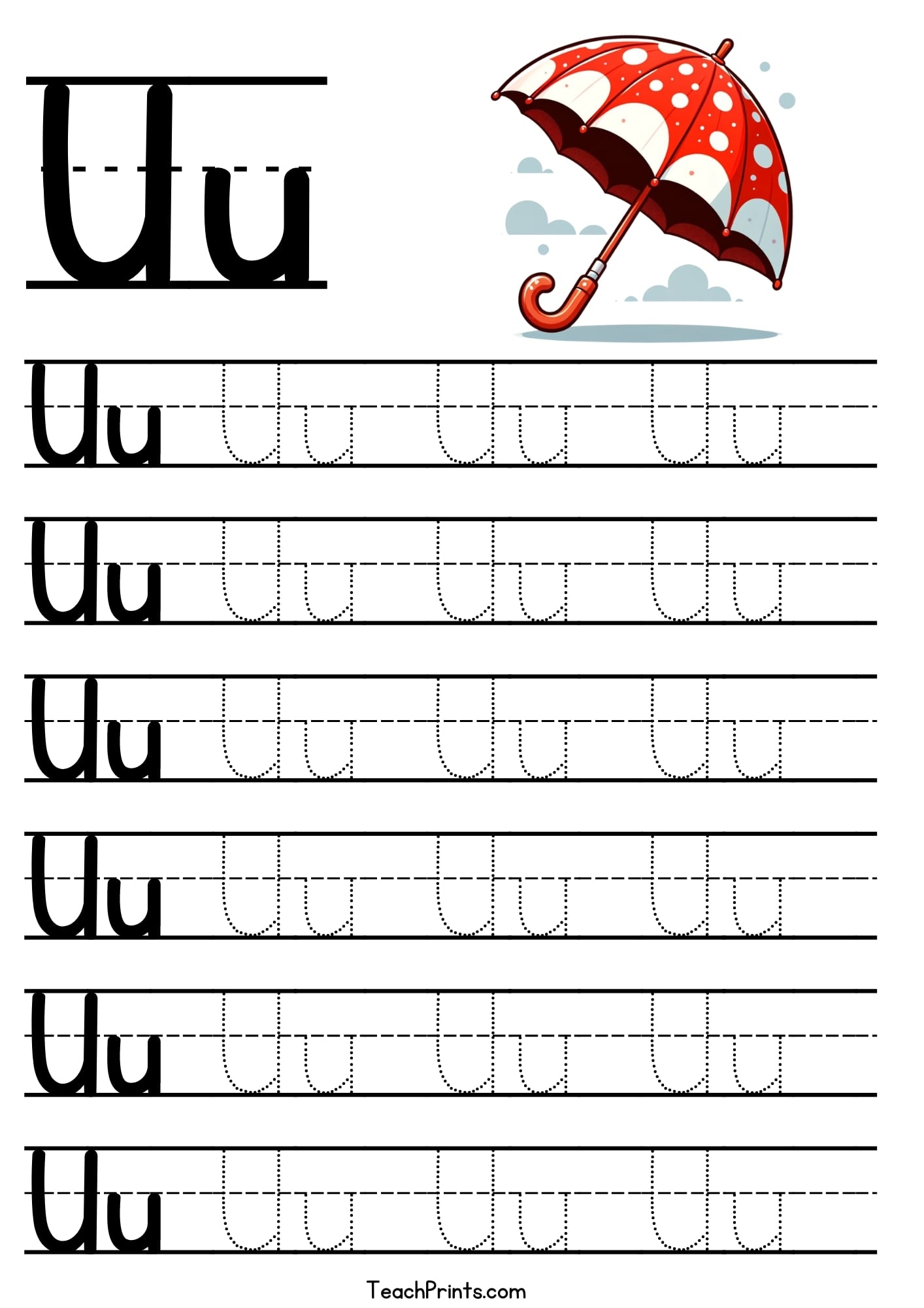 Letter U Tracing Worksheet Free Printables Teach Prints
