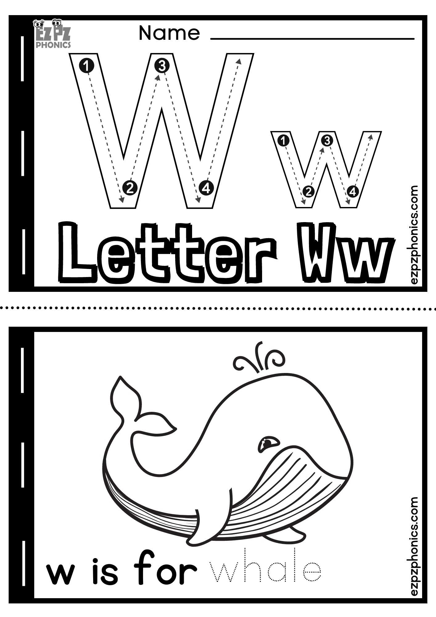Letter W Alphabet Coloring Book Half Page Free Printable PDF Ezpzphonics