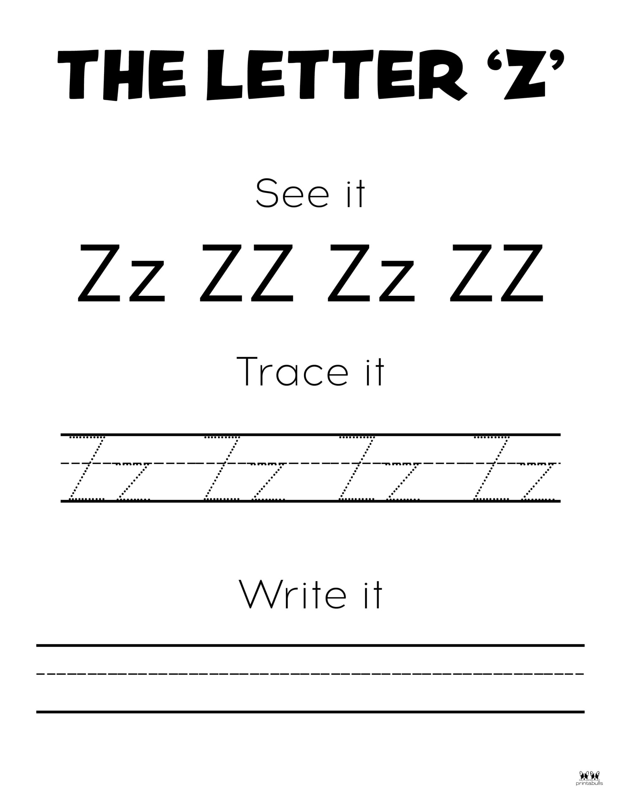 free printable letter z worksheet
