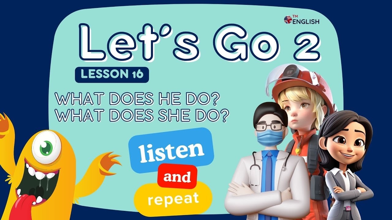 Level 2 Lesson 16 WHAT DOES HE SHE DO Beginner Elementary Kids English ESL Vocabulary Grammar YouTube