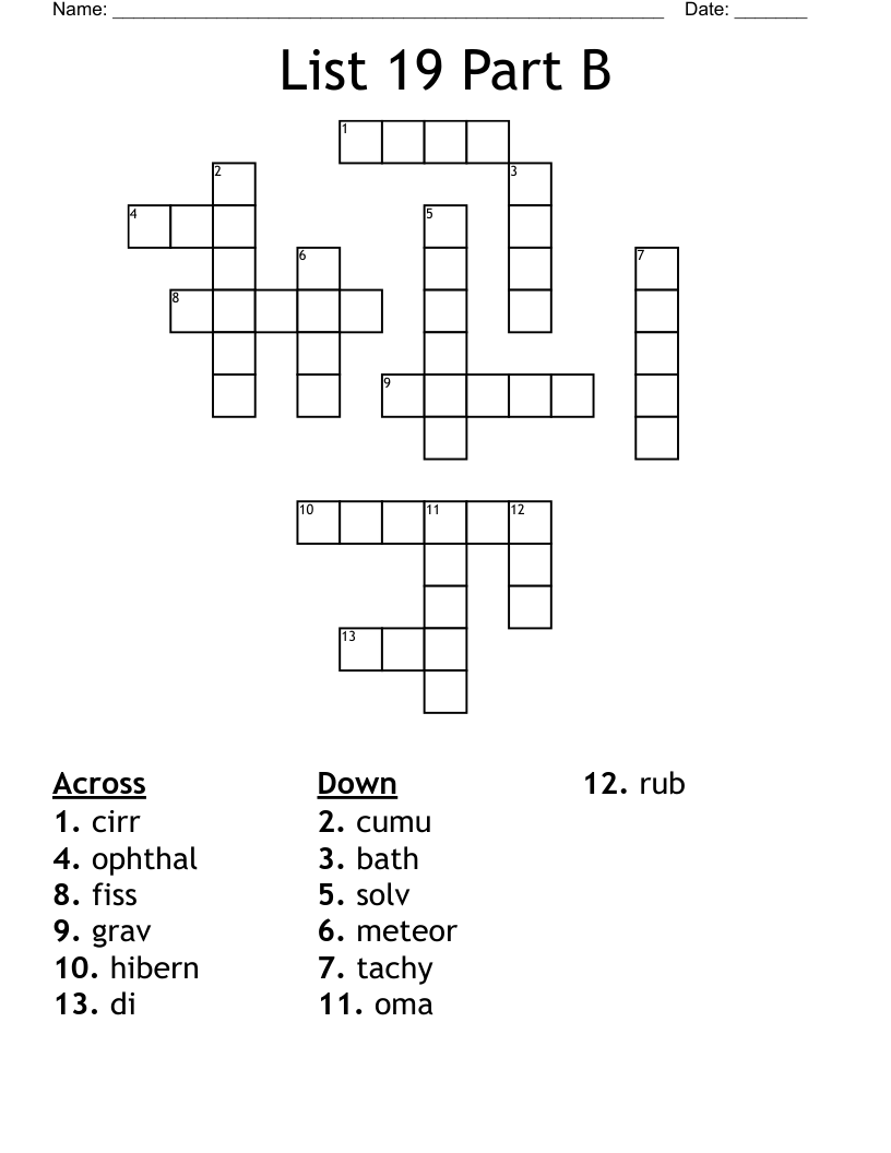 List 19 Part B Crossword WordMint List 19 Part B Crossword WordMint