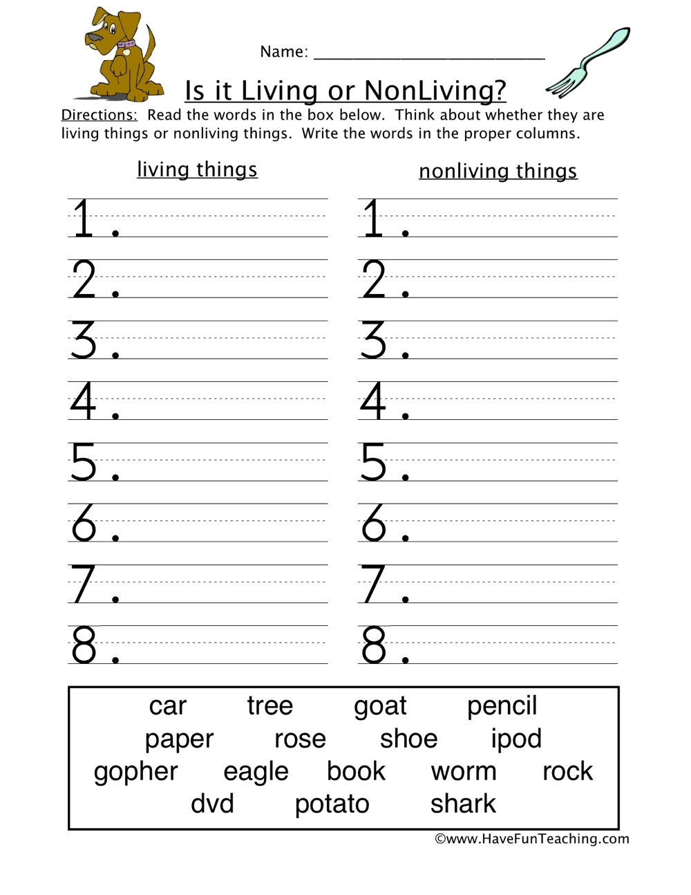 Living And Non Living Things Sorting Worksheet By Teach Simple